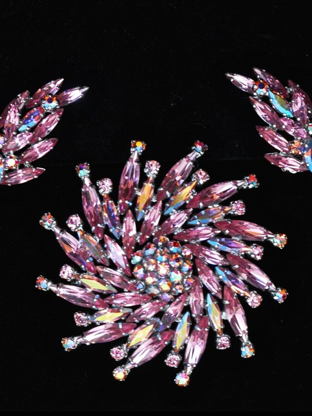 Sherman Gorgeous Pink Brooch & Ear Clips - Signed